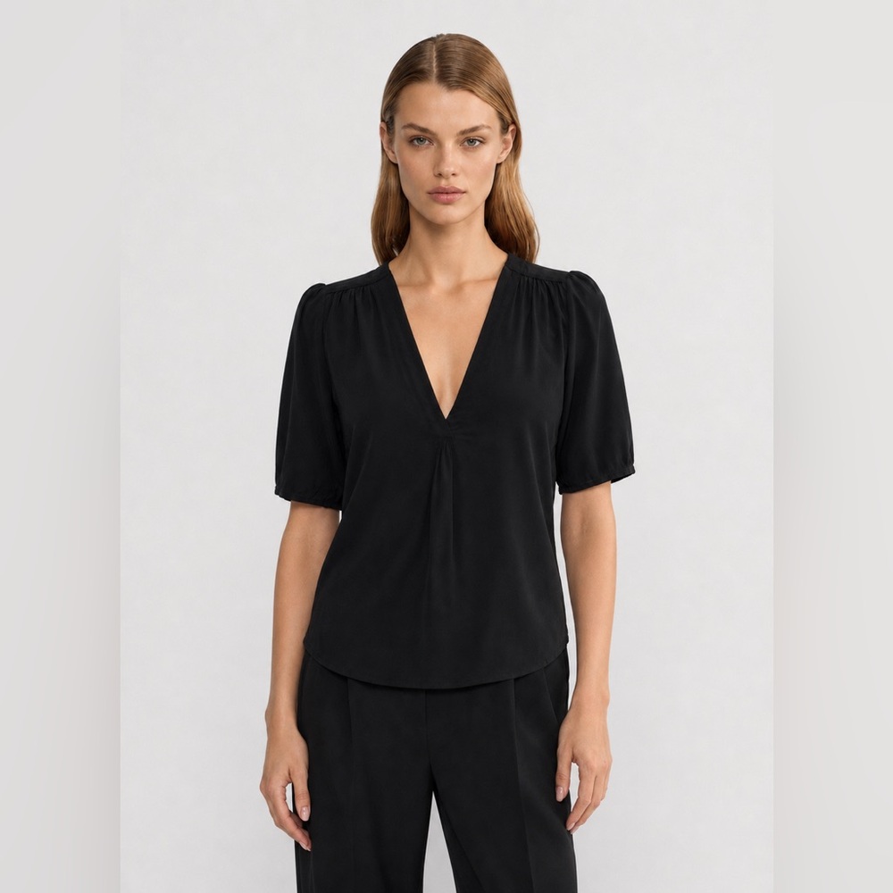 NOA NOA - Black V-Neck Blouse | 100% Viscose | Feminine Minimalist Top